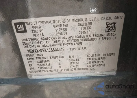 2018 Chevrolet Equinox Premier from USA, damaged, VIN 3GNAXWEX1JS504549